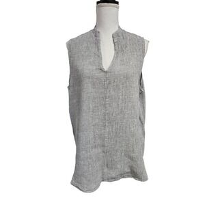 Hackwith Design House Grey Textured Linen Blend Sleeveless Tunic Top Size 3